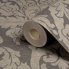 Gold Kensington Charcoal Damask Metallic Wallpaper B Q For All Your Home And Garden Supplie Damask Wallpaper Gold Effect Wallpaper Gold Wallpaper Living Room