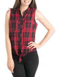 Fermeture boutonnée sur le devant. Chemise Sans Manches A Carreaux Femme Districenter