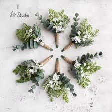 Rustic Wedding Boutonniere Wrist Corsage Set Fake Greenery Boutineer Faux Eucalyptus Fern Hops Oliver Succulent Silk Flower Buttonhole Decor In 2021 Boutonniere Wedding Rustic Boutonniere Wedding Rustic Boutonniere