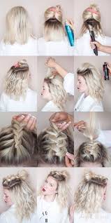 Festival hopping with your friends this summer and looking for punk hairstyles for short hair that you can rock? Sixth Braid Into Messy Bun Half Up Half Down Festival Hair Short Festival Hairstyles Hair Styles Short Hair Styles Braids For Short Hair