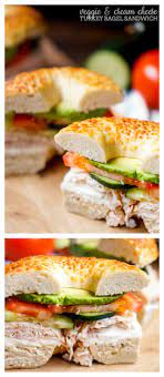 Veggie And Cream Cheese Turkey Bagel Sandwich Recipe Bagel Sandwich Bagel Sandwich Lunch Food