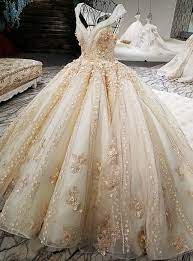 Luxury Ball Gown Champagne Backless Beading Flower Haute Couture Wedding Dresses Wedding Dress Champagne Princess Wedding Dresses Luxury Wedding Dress