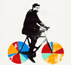 Businessman Riding Bicycle With Multicolored Pie Chart