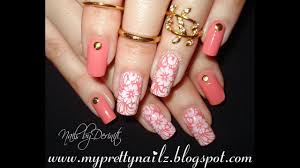 Peach and lilac manicure, done with sponged gradient and stamping techniques. Summer Nail Designs Peach Confession Of Rose