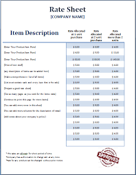 Rate Sheet Template Excel Margarethaydon Com