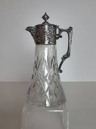 Lot Art Decanter Ewer Wine Jug 925 Silver Cut Glass Topazio Fmt Cristal Atlantis Portugal Second Half 20th Century