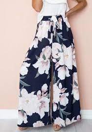 On ose un imprimé fleuri plein d'audace. Pantalons Large Longue Imprime A Fleurie Fluide Decontracte Boho Femme Bleu Marine Pantalon Bas