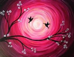 Easy Bird Paintings On Canvas For Beginners Easy Beginner Painting Idea Hummingbird Painting On Pinterest With Cherry Blossoms And Pink Swir Flower Art Painting Hummingbird Painting Art Painting Acrylic