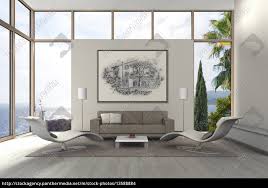 Paul sinus art palmen am strand 120x 60cm panorama leinwand bild xxl format wandbilder wohnzimmer wohnung deko kunstdrucke mit fine art prints von sinus art bietet sich eine einfache und wunderbare möglichkeit ihre wohnräume zu gestalten. Mediterranes Modernes Wohnzimmer Am Meer Lizenzfreies Foto 13588884 Bildagentur Panthermedia