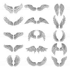 Monochrome Illustrations Set Of Different Stylized Wings For Logos Or Illustration Tattoos Flugel Armeltatowierungen