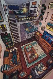 Lofty Love Cozy Commission I Drew For A Couple Cozyplaces Home Room Design Cabin Art House Drawing