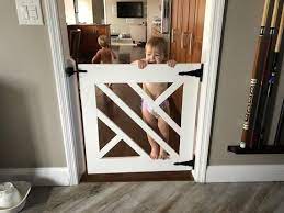 Modern Baby Gate Pet Gate W Heavy Duty Hinges Latch Etsy In 2021 Barn Door Baby Gate Pet Gate Modern Baby Gate