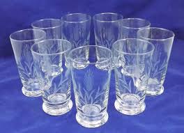 Set of eight glasses with etched wheat design, 6 3/4 tall. Etched Glass Tumblers With Wheat Pattern Collectors Weekly