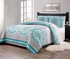 There are 1471 aqua teal bedding for sale on etsy, and they cost $85.88 on average. Amazon Com Linen Plus Full Queen 3pc Over Size Quilted Bedspread Floral Medallion Turquoise Teal Aqua Coastal Plain Gray Green New Home Kitchen