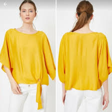 Sari Yaka Genis Ve Oyuk Yandan Baglamali Sik Sifon Koton Bayan Bluz Modeli Kadinlar Bluz Bluz Modelleri Moda Stilleri
