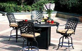 Gas fire pit table set resin wicker weave 4 chairs outdoor 50,000 btu burner new. Patio Furniture Dining Set Cast Aluminum 60 Round Counter Height Propane Fire Pit Table 5pc Sedona