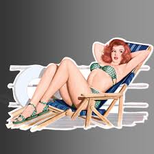 Sexy Pin Up Girl decal bumper sticker. Redhead in bikini on a boat deck.  130 mm | eBay