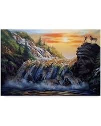 Savings On Trademark Fine Art The Waterfall Acrylic Painting Print On Wrapped Canvas Canvas Fabric In Brown Blue Green Size 16 H X 24 W Wayfair