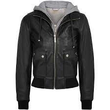 Michael Michael Kors Hooded Jersey Paneled Leather Bomber Jacket Black Hooded Jacket Leather Flight Jacket Leather Jacket With Hood