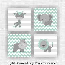 Sofortiger Download Minze Und Graue Dschungeltiere Kinderzimmer Drucke Lion Hippo Giraffe Elefant Chevron Playroom Mural Jungle Animals Nursery Baby Boy Rooms