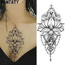 Lotus flower tattoo on breast. Vantaty 8 Sheets Lace Large Lotus Flower Temporary Tattoo Stickers Fake Jewels Black Henna Dream Catcher Tattoo For Women Girls Body Art Arm Large Peony Mandala Tatoo Chest Breast Legs Buddha Pricepulse