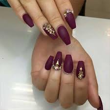 Get a $10 discount whenever you refer a friend! Matte Acrylic Nails With Gold Studs And Rhinestones Nails Design With Rhinestones Matte Acrylic Nails Matte Nails Design