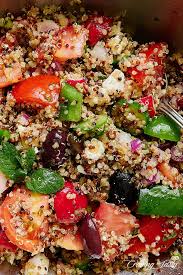 Zesty Quinoa Salad Made With Tri Color Quinoa Chunks Of Tomatoes Green Bell Pepper Radishes Cucumbers And Black In 2020 Zesty Quinoa Salad Salad Appetizer Recipes