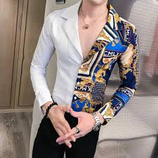 Black And Gold Dress Shirt Mens Black Gold Long Sleeve Patchwork Shirt Men Ri Long Sleeve Shirt Men Casual Shirts For Men Cheap Dress Shirts