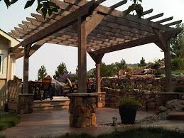 Casco Construction Corp Timber Pergola Pergola Stamped Concrete Patio