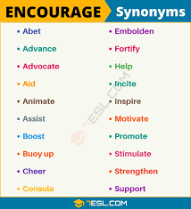 Encourage Synonym List Of 100 Synonyms For Encourage With Useful Examples 7 E S L In 2020 English Vocabulary Words Writing Words English Writing Skills