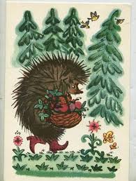 1968 Year Russian Ussr Soviet Card Bird Hedgehog Hedgehog Illustration Animal Art Postcard Art