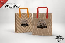 Small Paper Bag With Flat Handles Packaging Mockup 284101 Branding Design Bundles Small Paper Bags Packaging Mockup Bakery Bags