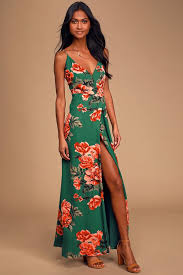 Floral Flirtation Dark Green Floral Print Wrap Maxi Dress Maxi Wrap Dress Maxi Dress Pretty Midi Dresses