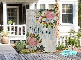 Welcome Garden Flag Floral Roses Custom Yard Flag Home Etsy Garden Flags Ideas Personalized Garden Flag House Flags