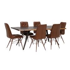 A standard rectangular dining table is a popular choice for any home, as it offers a great amount of space to relax and get together for an evening meal. Vega Oak Dining Table 6 Vintage Brown Chairs Barker Stonehouse