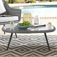 Modway Endeavor Outdoor Patio Wicker Rattan Coffee Table Gray In 2020 Outdoor Coffee Tables Coffee Table Tempered Glass Table Top