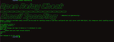 This test will connect to a mail server via smtp, perform a simple open relay test and verify the server has a reverse dns (ptr) record. Email Spoofing Tool To Detect Open Relay Configured Public Mail Servers Cyber Security