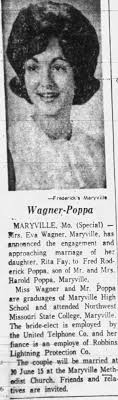Rita Fay Wagner weds Fred Roderick Poppa