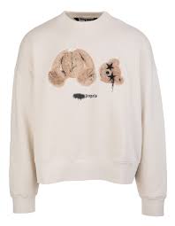 Man Ivory Sweatshirt With Star Eyes Teddy Print Palm Angels Russocapri