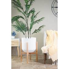 Soothe your eyes with pleasing mid century modern planter from alibaba.com. Upshining Mid Century Modern Planter 16 Fiber Clay With Wood Stand Natural Overstock 30051960