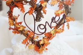 Fall Leaves Love Cake Topper Autumn Wedding Decor Fall Wedding Decorations Autumn Wedding Reception Fall Wedding Cake Topper
