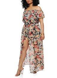 Shop cool personalized plus size maxi romper with unbelievable discounts. Plus Size Off The Shoulder Romper With Maxi Skirt Overlay Black Plus Size Jumpsuit Maxi Romper Plus Size