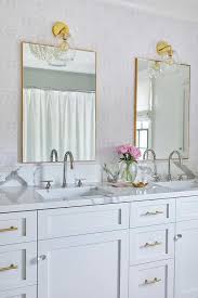 They're the golden touch to a luxurious powder room. White And Gold Bathroom With Lilac Paisley Block Print Wallpaper Transitional Bathroom