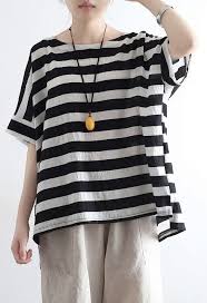 Black And White Striped Tops Womens Style Black White Striped Silk Cotton Clothes For Women Casual Fabrics O Neck Plus Size Clothing Tops Casual Tops Clothes Trendy Clothes For Women