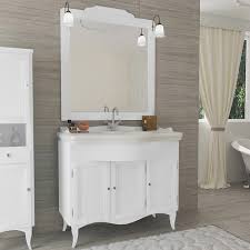 A dresser, cleverly converted to a vanity, lends vintage appeal to any style of bathroom. Arte Povera Bathroom Vanities Vintage Style Wooden Bathroom Vanity White Colour With 3 Doors Mirror Washbasin 2 Wall Lights Style Model