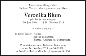 Traueranzeigen von Veronika Blum