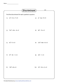 Students will practice using the discriminant to determine the number of real solutions for a quadratic equations. The Discriminant Worksheets