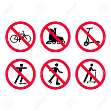 Red Prohibition Signs Set No Bicycles Biking No Roller Skating Roller Skating Roller Bicycle