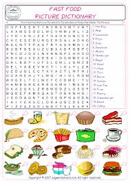 These food and cooking word search puzzles are great fun when the dishes are done and the cake is in the oven! Fast Food English Worksheet For Kids Esl Printable Picture Dictionary Image Worksheets