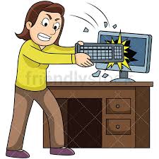 Angry Woman Smashing Computer Cartoon Vector Clipart Friendlystock Cartoons Vector Screen Printing Artwork Screen Printing Artist